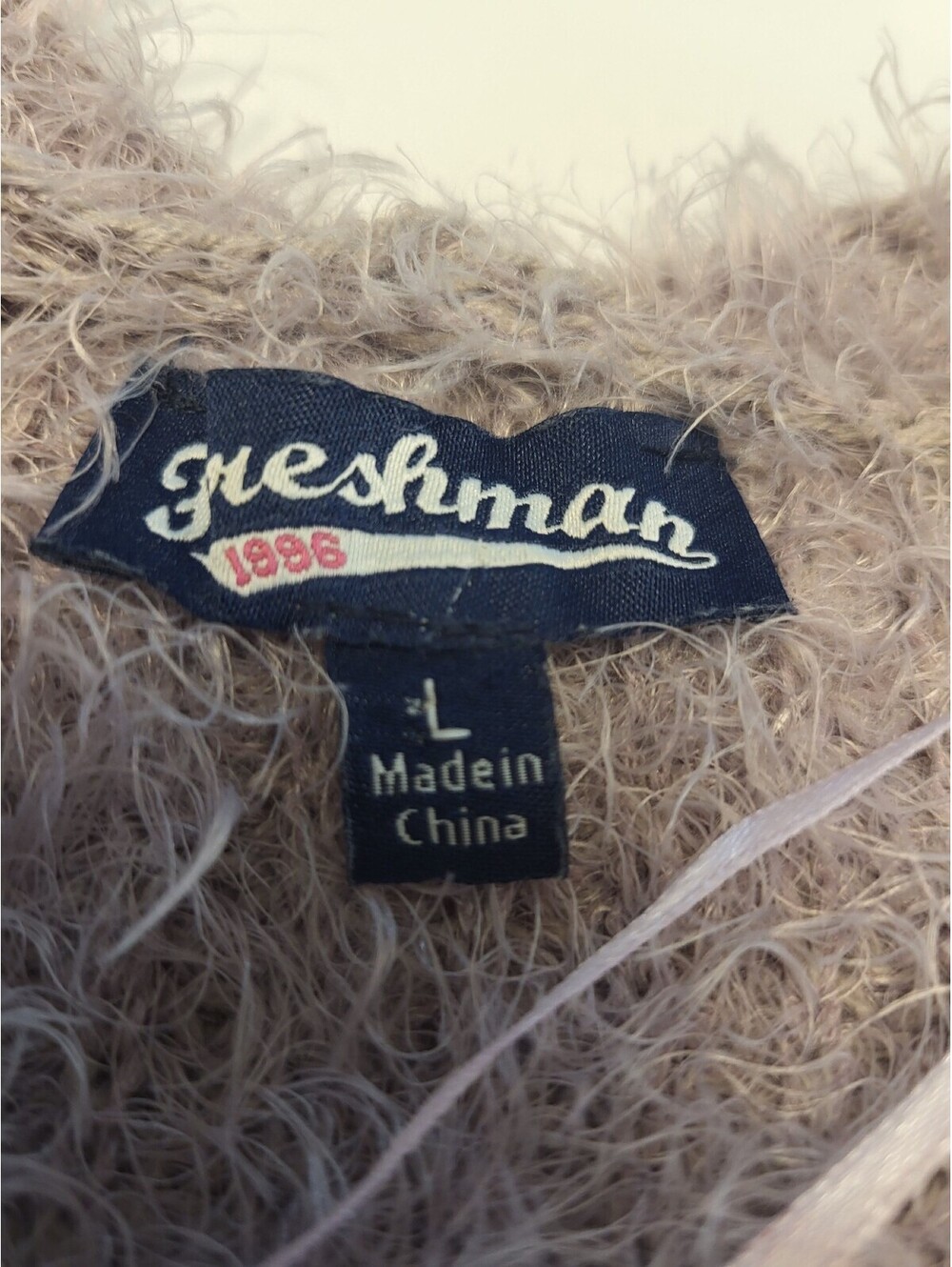 Freshman 1996 Large Fuzzy Knit Sweater in Light Beige